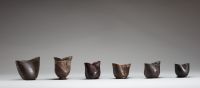 Afrique RDC - Ensemble de six coupes Suku en bois sculpté.