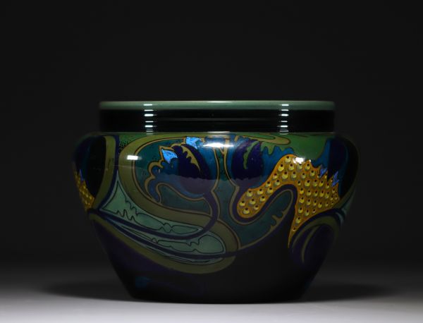 Vase ou vasque en céramique de la manufacture Gouda en Hollande, d'époque Art Nouveau.