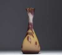 Émile GALLÉ (1846-1904) Acid-etched multi-layered glass three-lobed neck vase with wisteria design, signed.