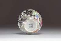 China - Pink family polychrome porcelain vase decorated with characters and poem, Republic period.