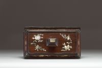 China - Exotic wood case with mother-of-pearl relief inlays, circa 1900.