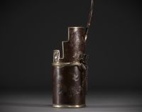 Vietnam - Pipe à eau à Opium en cuivre et incrustations d'argent, vers 1900.