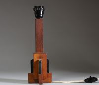 Pied de lampe Art Déco moderniste en différentes essences de bois, travail belge, vers 1920-30.