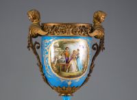 Sèvres - Spectacular porcelain mantelpiece with celestial blue background, gilt bronze mount, mark under the lids.