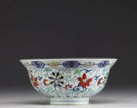 China - Doucai porcelain bowl decorated with flowers, Yongzheng mark under the piece.