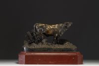 Jacques FROMENT-MEURICE (1864-1948) ‘La vache, le veau et le mouton’ Brown patina bronze sculpture, signed.
