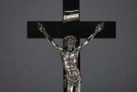 Christ on the Cross in solid silver, gold and rubies, Pontifical hallmark, Rome, late 17th century.