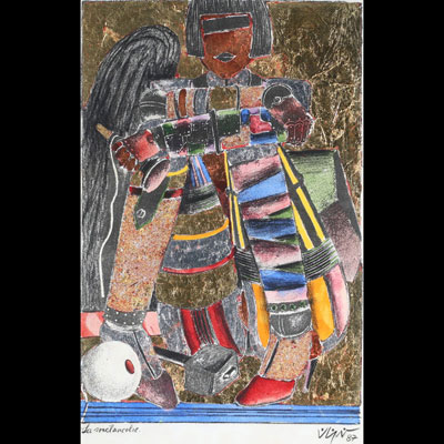 Georges COLLIGNON (1923-2002) “La mélancolie” Mixed media on paper.