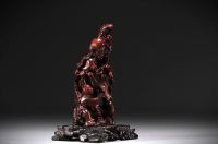 China - Wooden sculpture representing Shou Lao and a child, circa 1900.