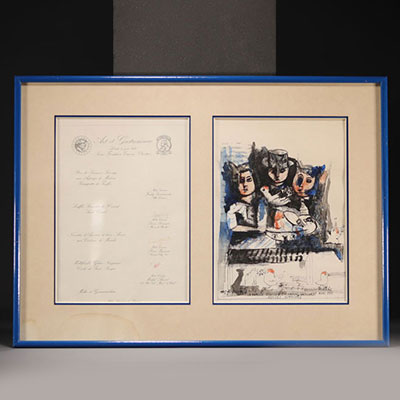 Lionel VINCHE (1935- ) Art et Gastronomie Soirée Fondation Erasme - Christie's, Pastel and Indian ink drawing 1986