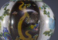 China - Pair of cloisonné enamel vases with flowers and dragons, Qing dynasty, circa 1900.