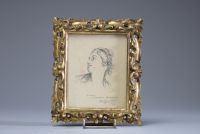 Paire de miniatures, portraits au crayon sur papier.