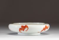 China - Polychrome porcelain brushes, external decoration with bats, internal decoration with carp, mark under the piece.