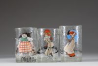 LLudwig Holwein (1874-1949) - Exceptionnel lot de 10 verres à décor peint et émaillé, représentant des personnages de tavernes dans le style Art Nouveau et de tendances expressionnistes munichoises.