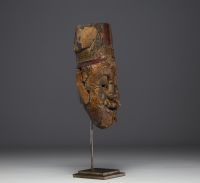 China - Nuo theatrical ritual exorcism mask in polychrome wood, 18th century.