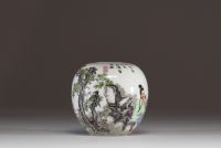 China - Pink family polychrome porcelain vase decorated with characters and poem, Republic period.
