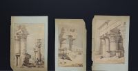 David ROBERTS (1796-1864) attr. à - Trois vues du Temple d'Edfou, crayon et aquarelle sur papier, vers 1838.
