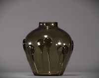 Vittorio ZECCHIN (1878-1947) Vase ovoïde en verrerie de Murano dans un ton de brun ave application de goutte en verre.