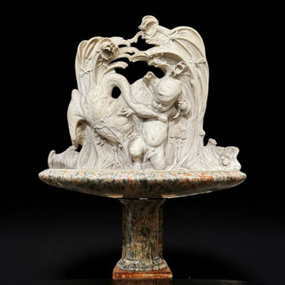 Egide ROMBAUX (1865-1942) Exceptional Art Nouveau fountain in Carrara marble, signed.