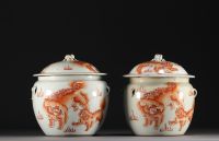 China - Pair of covered terrines decorated with iron-red lions, 19th century.