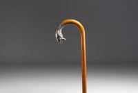 Art Deco silver cane with panther head motif, glass eyes, hallmark 800, Switzerland.