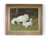 Arthur HEYER (1872-1931) – La chatte et son chaton, huile sur toile