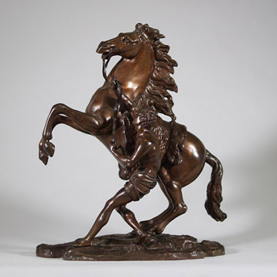 Guillaume Coustou (1687-1746) d'après — Sculpture en bronze, “L’Homme maîtrisant un cheval cabré”