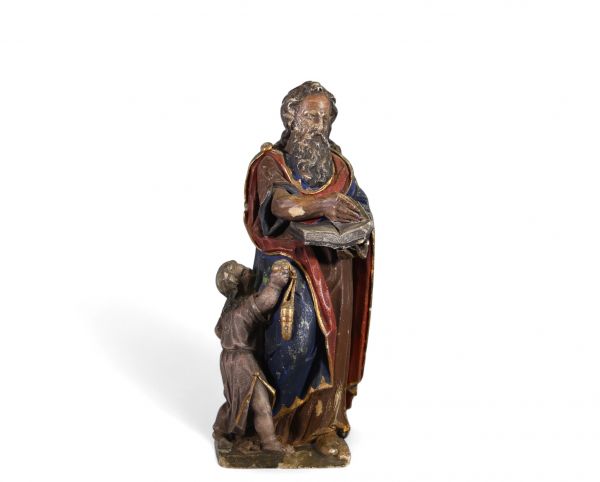 Saint Matthieu et l’ange – Pierre sculpté, polychromé et doré – XVIIIe siècle École espagnole ou italienne (attribuée)