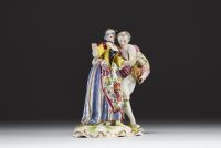 Ludwigsburg - ‘Colin maillard’ Polychrome porcelain group, blue mark under the piece.