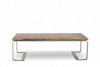 Table basse, vers 1970 Travail attribué à Ado Chale Structure en métal chromé à piètement en double console, plateau rectangulaire en résine à décor incrusté de motif abstrait évoquant une composition