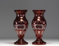 Pair of Medici-shaped garnet vases in Bohemian glassware.