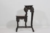 China - Carved and openwork zitan wood double-tiered saddle with marble top, 19th century.
