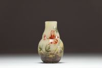DAUM Nancy - Small vase in acid-etched multi-layered glass with enamelled decoration of columbine flowers, signed.