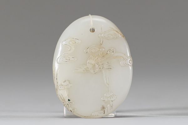 Chine – Plaque en jade blanc gravé, dynastie Qing