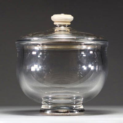 Wolfers - Blown crystal and silver biscuit box, hallmarked Wolfers, circa 1930.