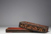 China - An 18th century carved and lacquered wooden scholar's box.