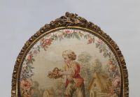 Important set of carved and gilded wood salon furniture, fine Aubusson tapestry including a sofa and a suite of four bergère armchairs, 19th century.