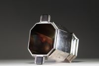 Augustin SOLAGGIO (XIX-XX) Art Deco champagne bucket and stand in silver-plated metal and ebony, goldsmith's hallmark.