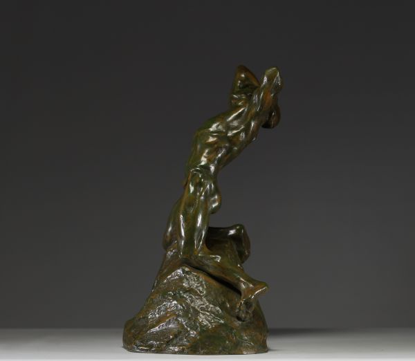 Alfredo PINA (1883-1966) - ‘The Tormented Man’ Green patina bronze print, signed.
