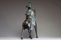 Chine - Toba sur sa mule en bronze et émaux cloisonnés.