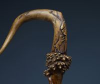 Art Populaire - Carved wooden cane decorated with circus characters and animals, 19th century.