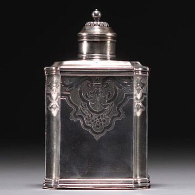 Silver tea caddy, French hallmark of imported work.