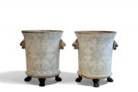 Pair of enamelled cast-iron orange tree pots with lambrequin decoration from the Cristallerie émaillerie Saint-Joseph-du-Bourget, Napoleon III period.