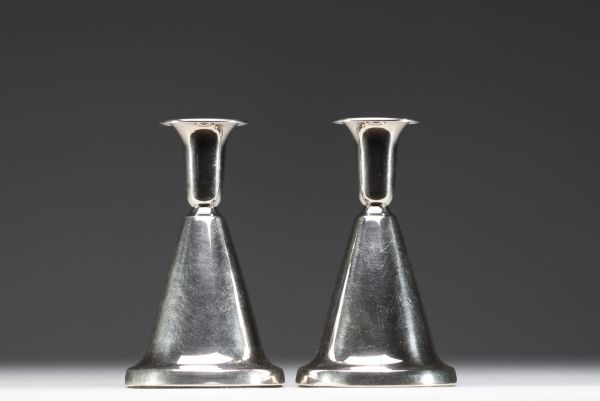Pair of solid silver candlesticks, Norway, signed.
