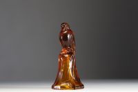 Val Saint Lambert - Art deco pressed moulded glass ‘Parakeet’, signed Luxval.