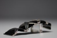 Hector AGUILAR attr. à - Modernist silver and nubuck bracelet.