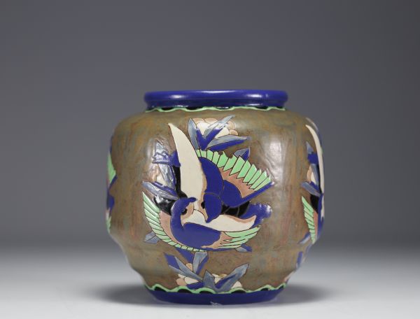 Charles CATTEAU (1880-1966) Grés Keramis à décor d'hirondelles (D.1448)