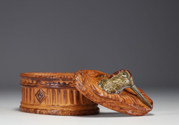 PILIVITE - Terrine decorated with a woodcock in polychrome fired porcelain.