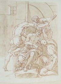 École italienne, ensemble de trois dessins à la plume et lavis, scènes à l'antique et paysage, d'époque XVIIIème.