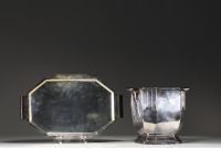 Augustin SOLAGGIO (XIX-XX) Art Deco champagne bucket and stand in silver-plated metal and ebony, goldsmith's hallmark.